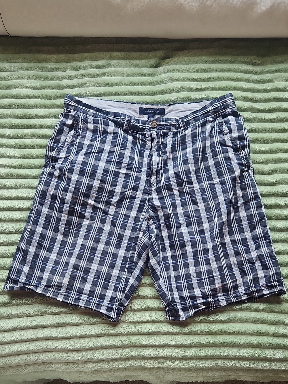 Tommy Hilfiger Navy, Black & White Plaid Flat-Front Shorts